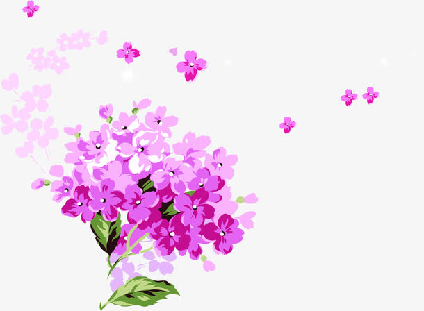 手绘绿叶紫色花朵