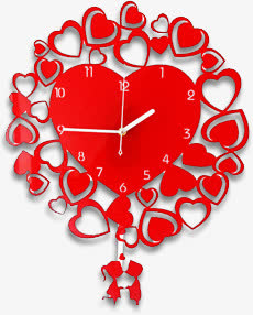 创意手绘简约红色爱心形状的时钟