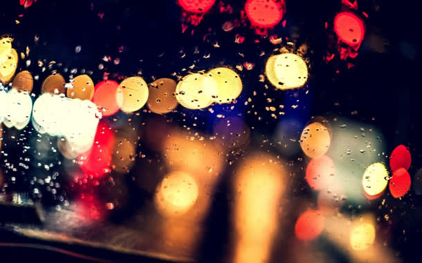 雨夜玻璃外的灯光海报背景
