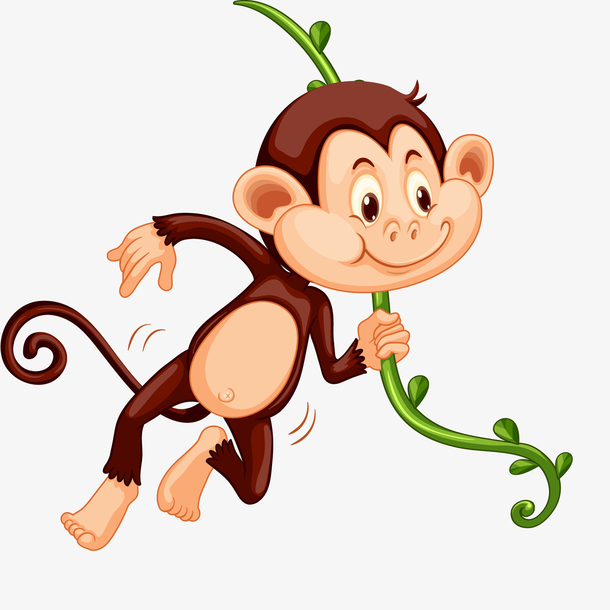 卡通在藤蔓上跳跃的猴子