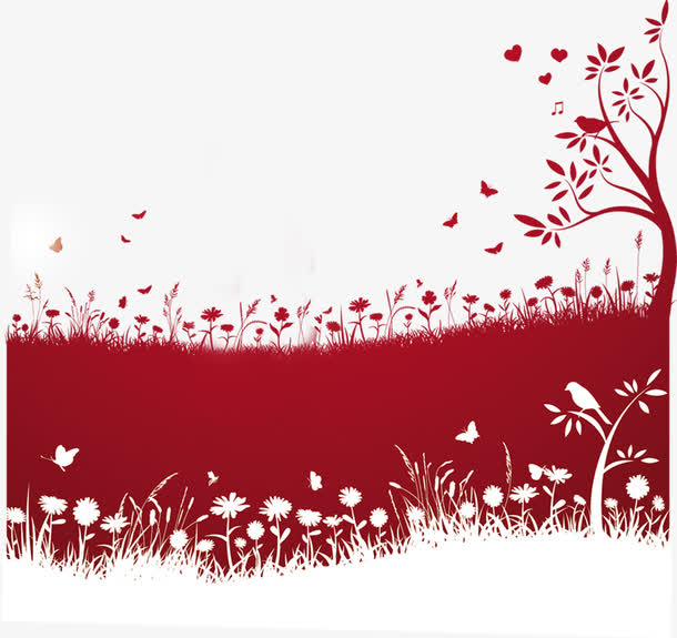 红色手绘春日背景图