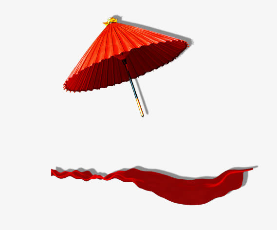 油纸伞红色丝带漂浮
