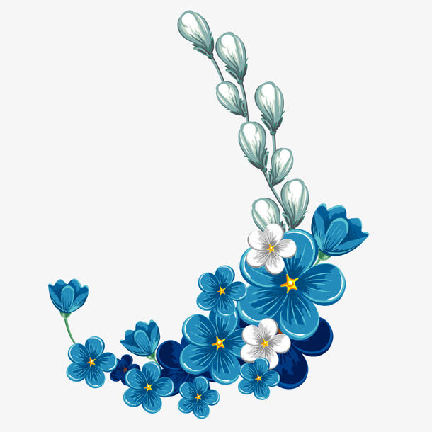 矢量蓝色青花瓷花卉