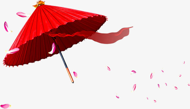 红色折伞卡通粉色花瓣
