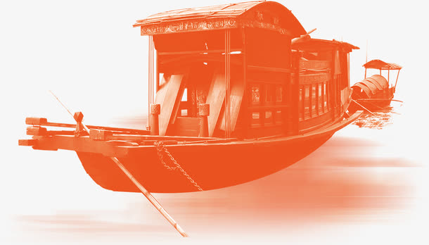 橙色古典渔船影像党建