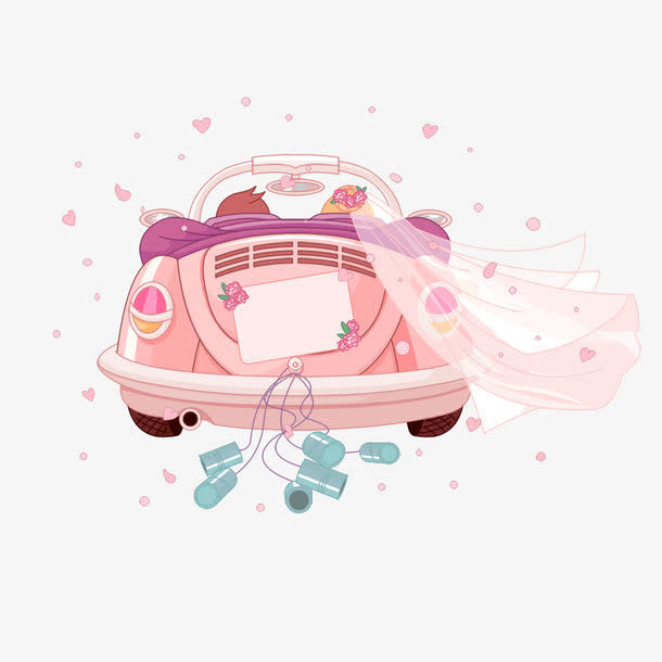 卡通粉色浪漫婚车