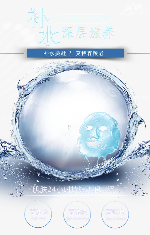 蓝色水圈面膜补水产品广告海报