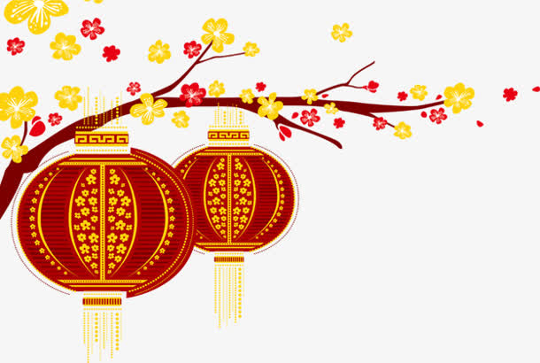 春节元宵节红灯笼树枝装饰