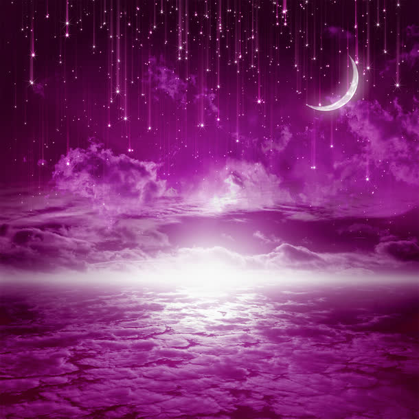 紫色月下海梦幻海报背景七夕情人节