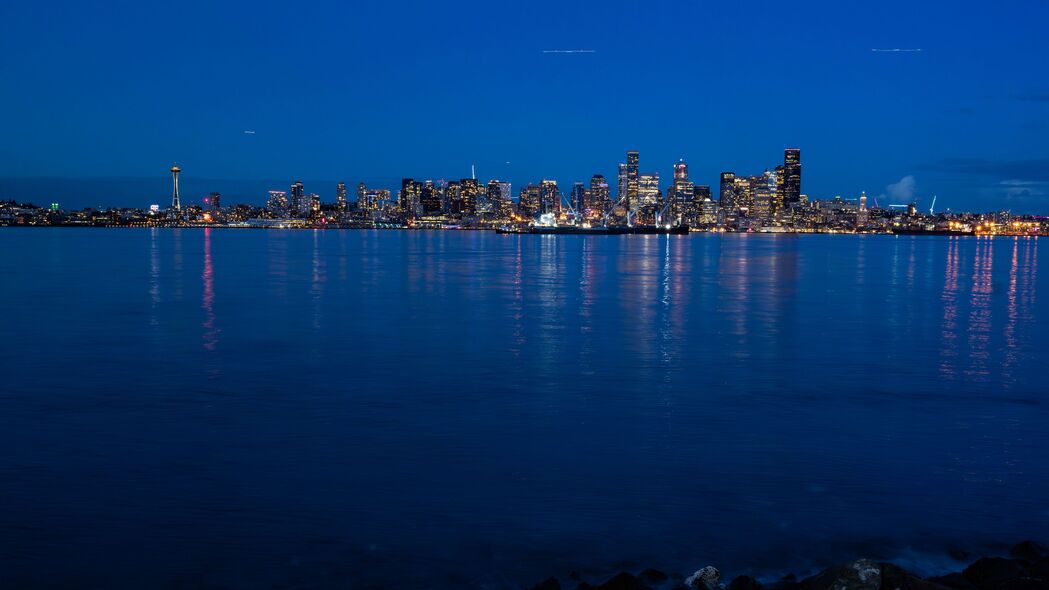 3840x2160 城市 建筑 水 灯光 反射 西雅图壁纸 背景4k uhd 16:9