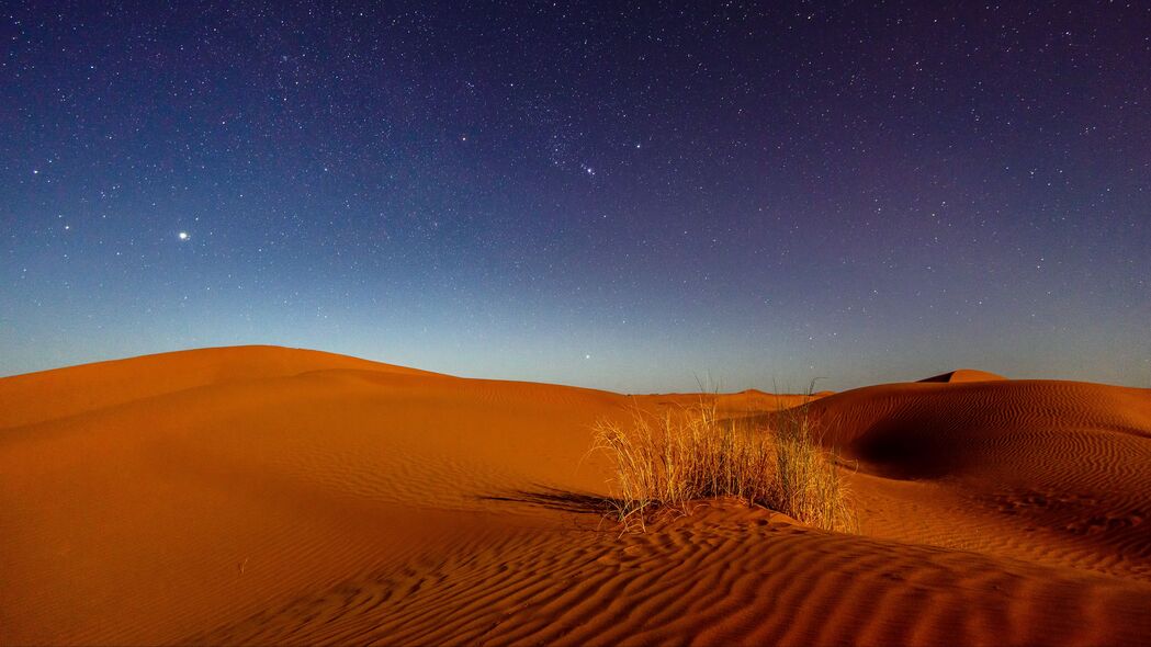 3840x2160 沙丘 沙漠 沙子 草 夜晚 星空壁纸 背景4k uhd 16:9