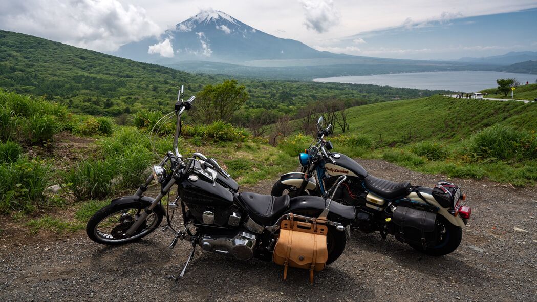 3840x2160 摩托车 自行车 黑色 富士 山地 4k壁纸 uhd 16:9