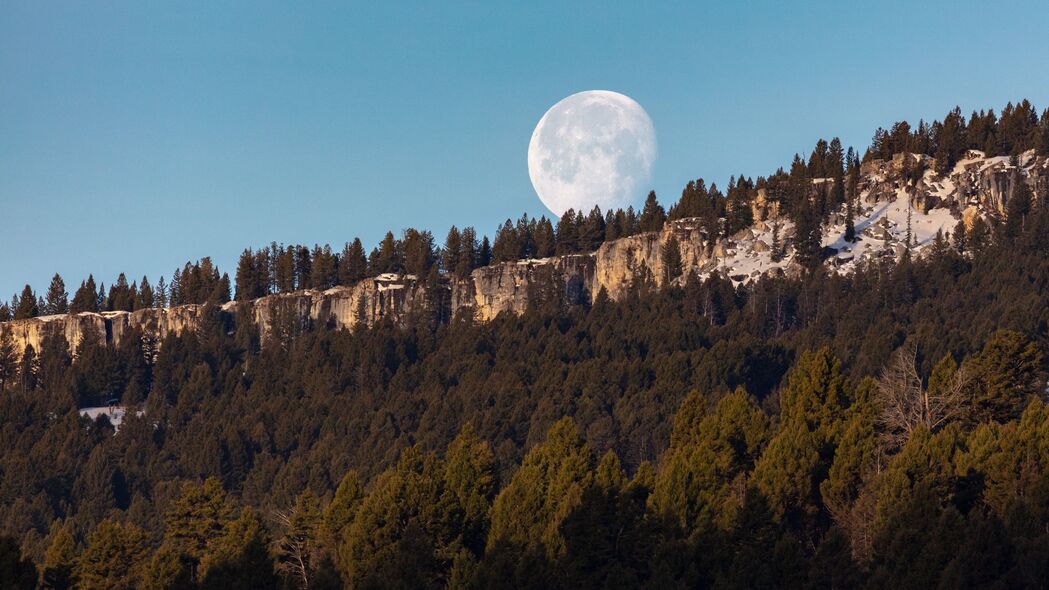 3840x2160 岩石 森林 月亮 满月 风景 自然 4k壁纸 uhd 16:9