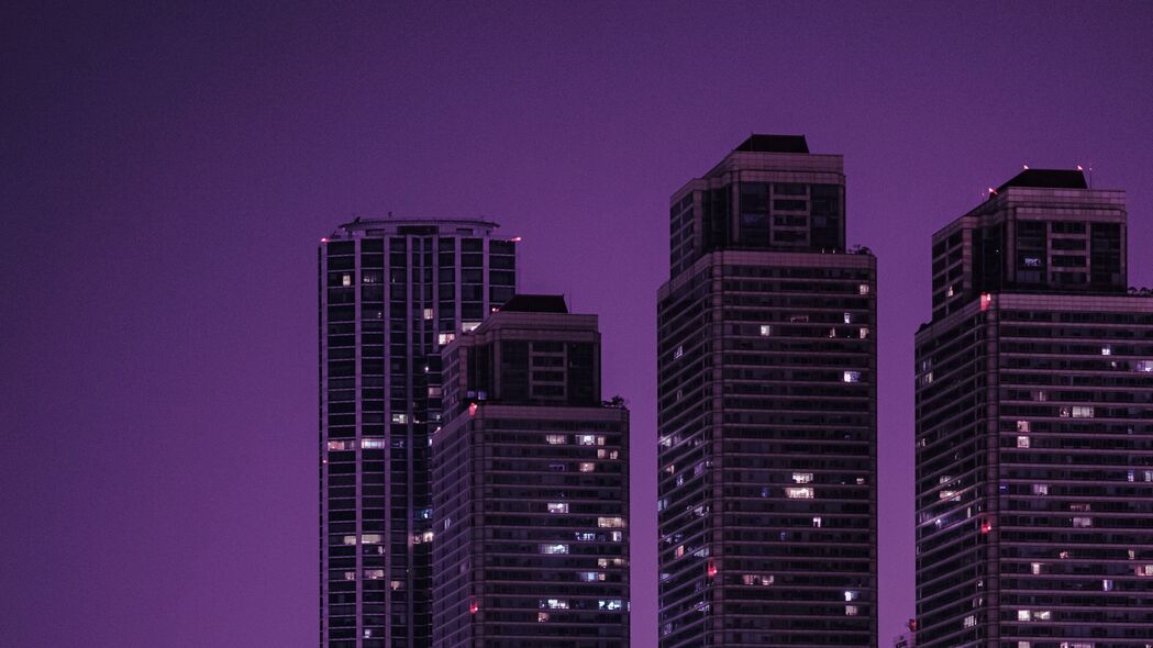 3840x2160 摩天大楼 建筑 城市 夜晚 深色 紫色 4k壁纸 uhd 16:9