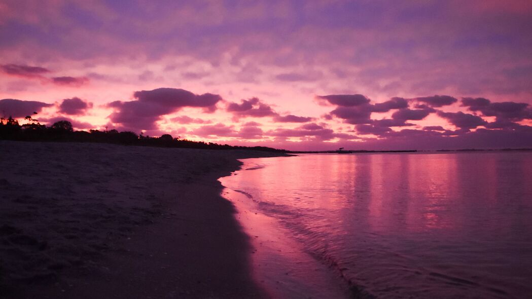3840x2160 海滩 大海 云 日落 紫色 4k壁纸 uhd 16:9
