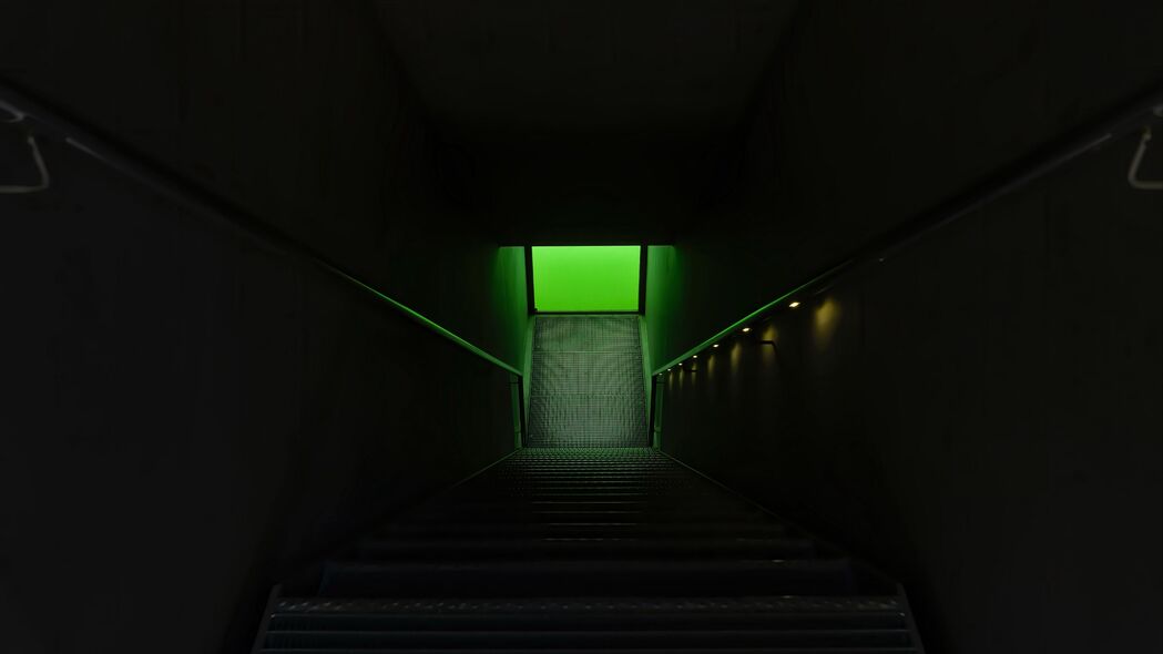 3840x2160 楼梯 台阶 照明 绿色 深色 4k壁纸 uhd 16:9