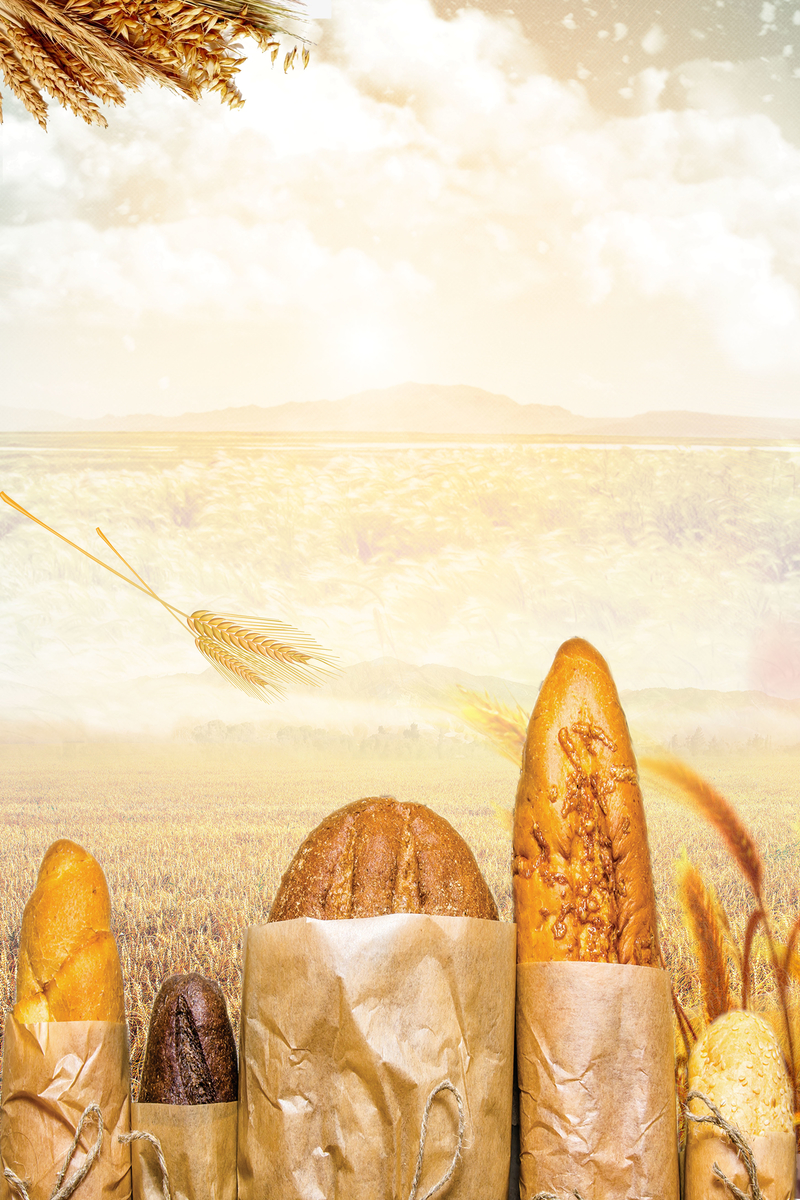 金黄麦田烘烤面包广告海报背景素材