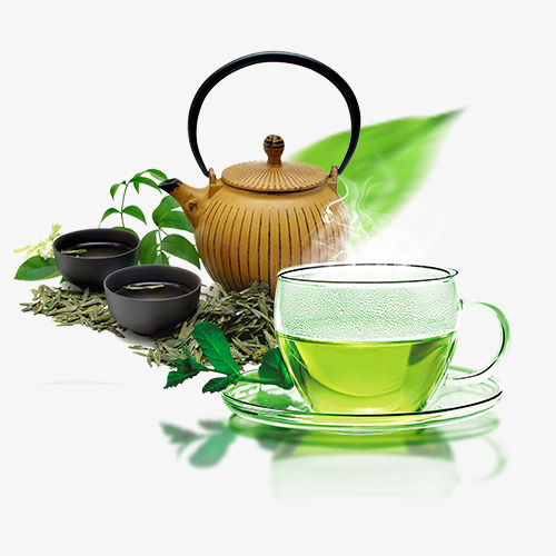 古典绿茶和茶壶茶杯