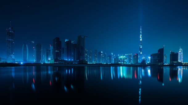 蓝色背景城市夜景