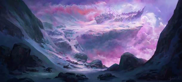 神秘紫色的云和山峰
