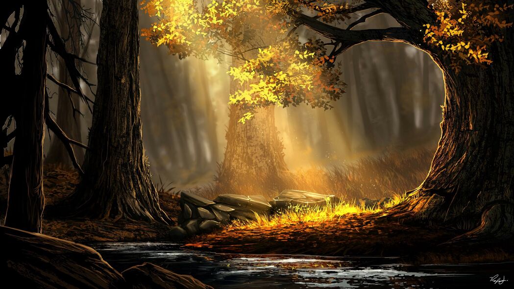 3840x2160 森林 河流 树木 阳光 艺术 自然壁纸 背景
