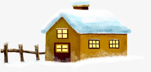 手绘棕色冬季房屋栅栏