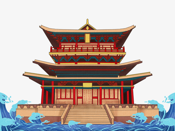 中国风手绘国潮建筑插画