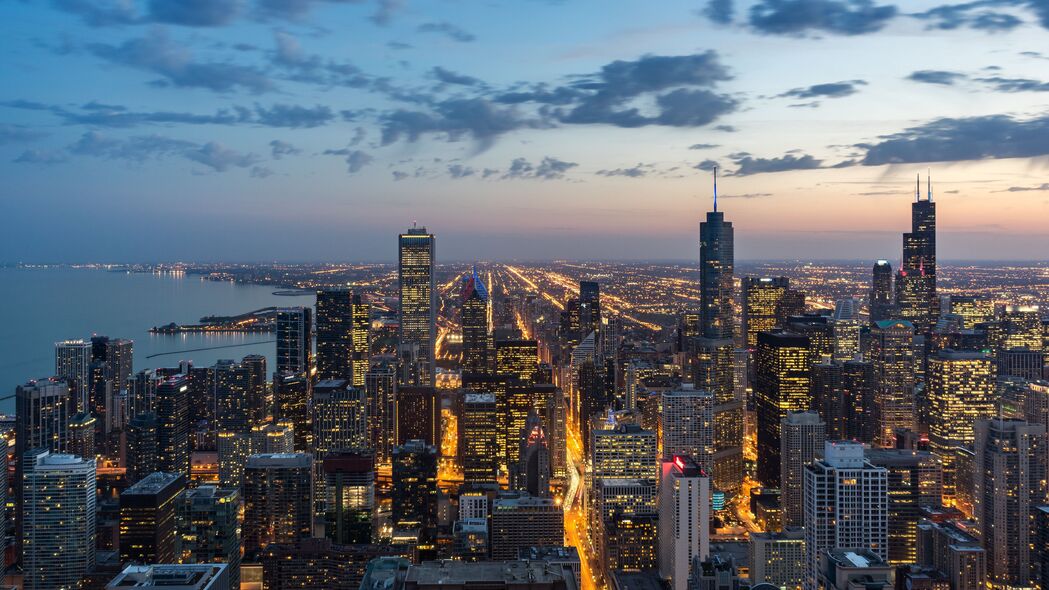 3840x2160 芝加哥 美国 摩天大楼 夜晚 从上方观看 4k壁纸 uhd 16:9