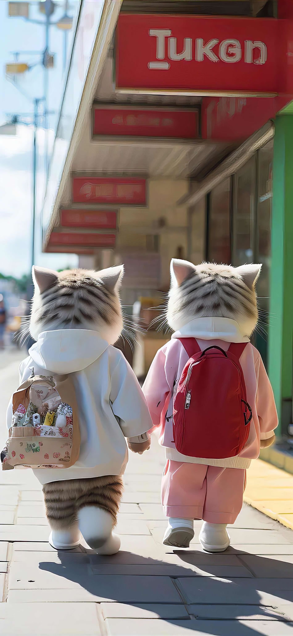 两只逛街的可爱猫咪